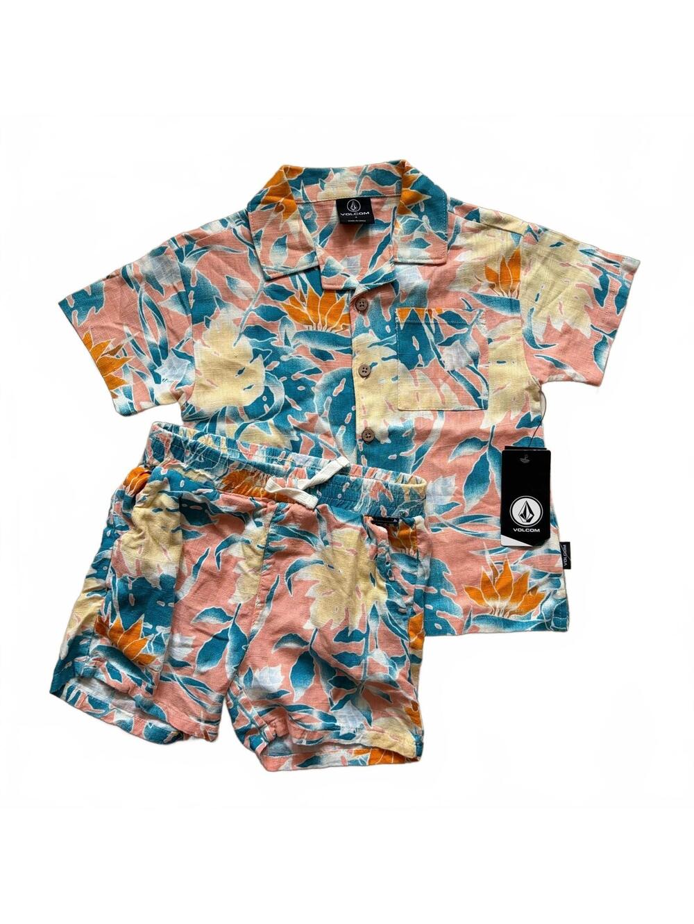 Volcom Leaf Pit Floral Short Sleeve Shirt Shorts Matching Set Resortwear 4 NWT